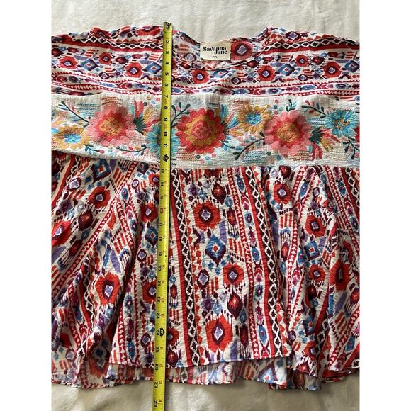 SAVANNA JANE Women's Floral Embroidered Poncho Tunic Top Red Blue Size M/L - Picture 15 of 16